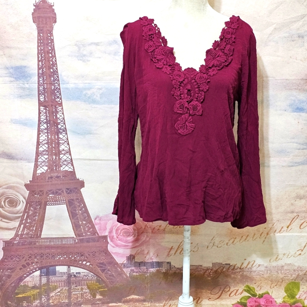 Rue21 Deep Red Floral Lace Blouse Sz L